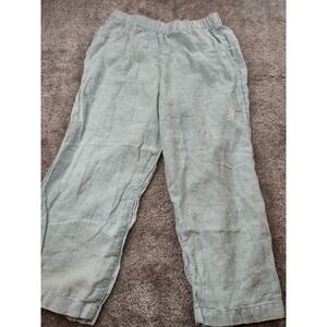 Cynthia Rowley Linen Pull On Pants Womens Size L in Mint Green Wide Cropped Legs